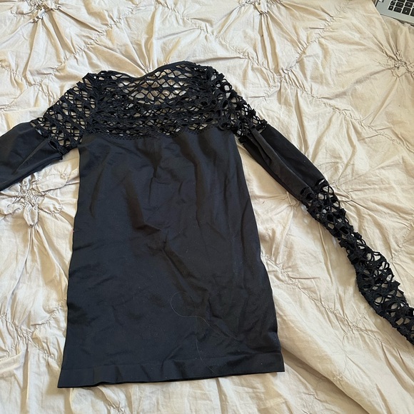 Chic Black Crochet Long Sleeve Top - Picture 3 of 3
